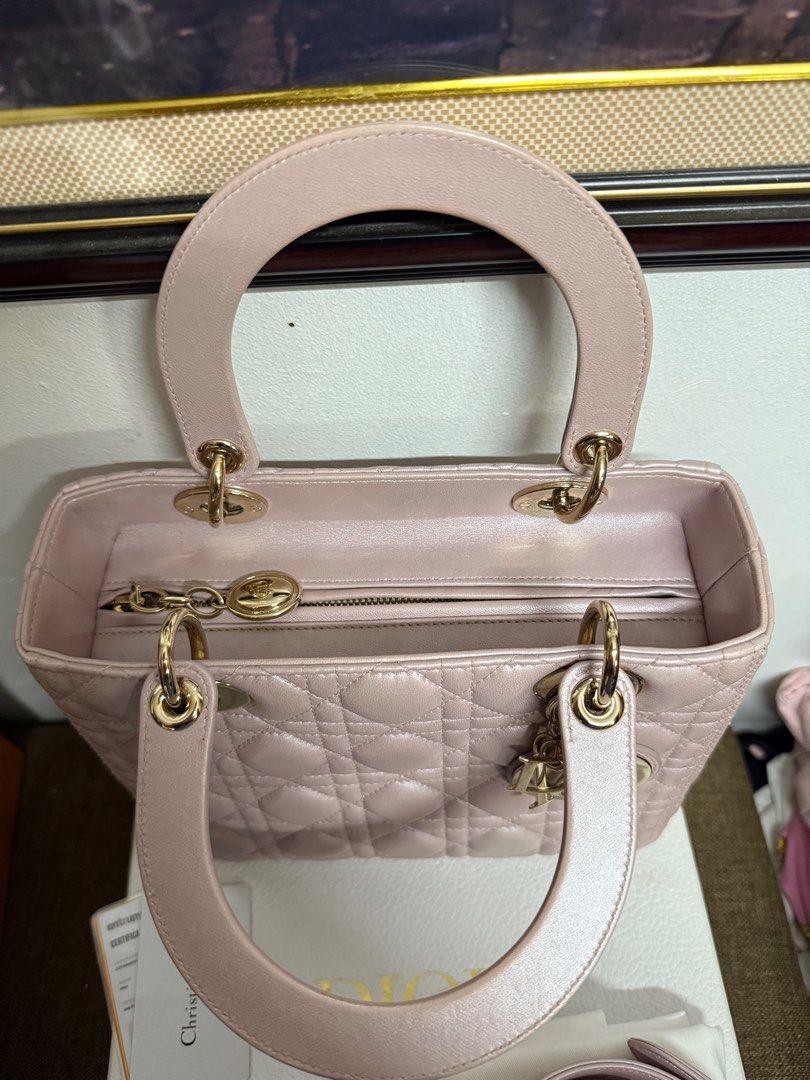Lady Dior (Medium) in Lotus Pearl (Category: Luxury Bags & Wallets) located in Manila. Submitted by aryana.lo (Listing ID 1389855439, Image 3). Description: Guaranteed Authentic With box, dustbag, authenticity card, entrupy certificate of authenticity, adjustable strap Slightly negotiable .