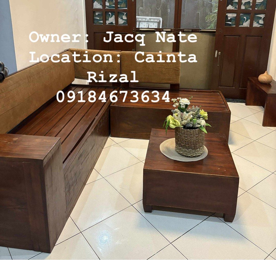 Mahogany wood Sala set (Category: Sofas) located in Quezon City. Submitted by jacqramosnate25 (Listing ID 1389899042, Image 2). Description: For sale! Mahogany wood sala set -L Shape Customized in Tagaytay (2019) With uratex foam Php 17,500 plus shipping /delivery fee Location: Cainta Rizal Pick up only No COD Transact only with my mobile 09184673634 to avoid scammers .