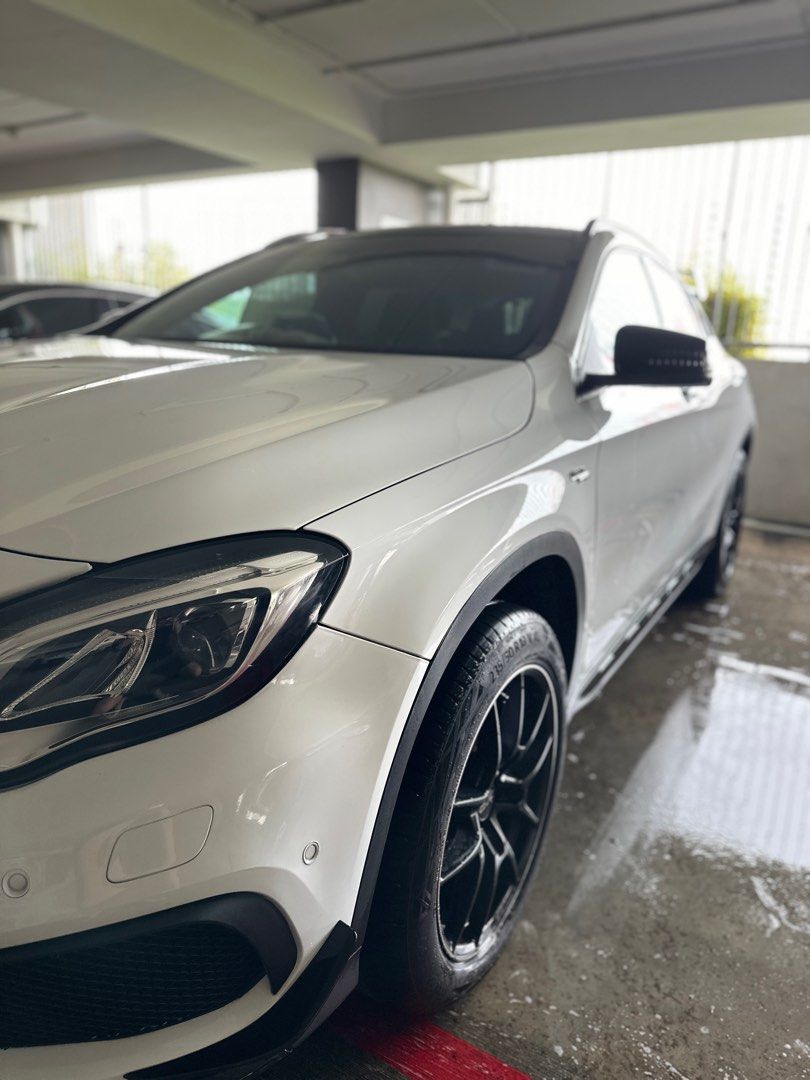 Mercedes-Benz GLA-Class GLA180 (A) (Category: Used Cars) located in Singapore. Submitted by bkpainters (Listing ID 1385881206, Image 2). Description: Direct owner here. Not looking for Consignment. Direct buyer welcome. 1 and only 1 in Singapore with full GLA AMG 45 conversion Original AMG 45 Recaro Bucket Seat Original Ambient light door and aircon vent Rays 18inch rim with continental tyres Original AMG front 4 pot with stainless steel wire Ser