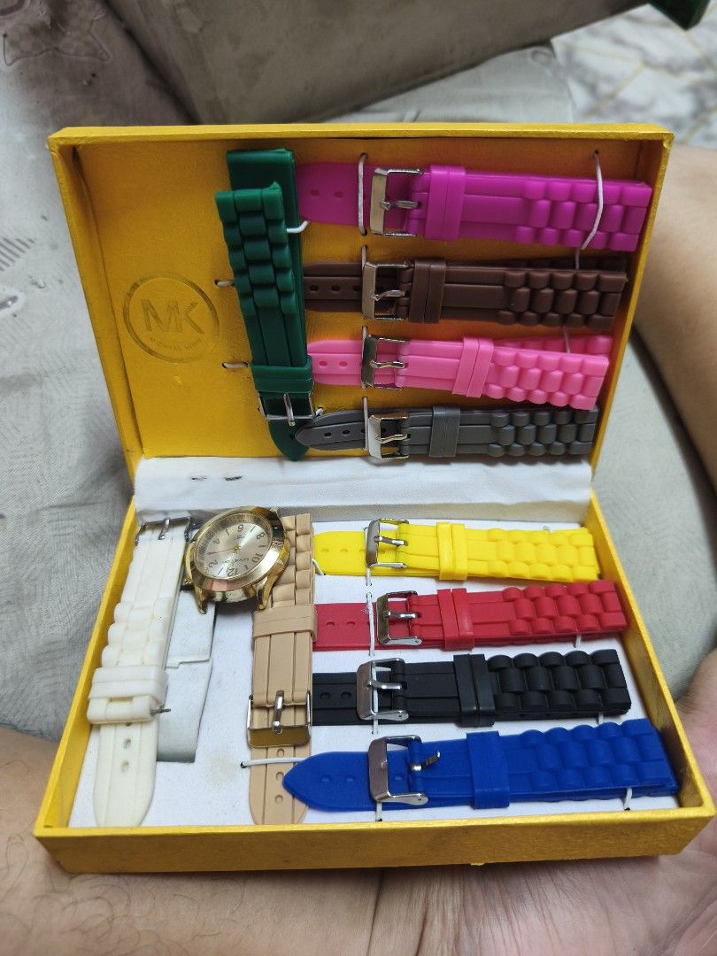MK WATCH AND STRAPS (Category: Women's Watches) located in Taguig. Submitted by declutterbydebbie (Listing ID 1389937508, Image 1). Description: MK WATCH WITH DIFFERENT STRAPS COLORS need lang ng battery ng watch.