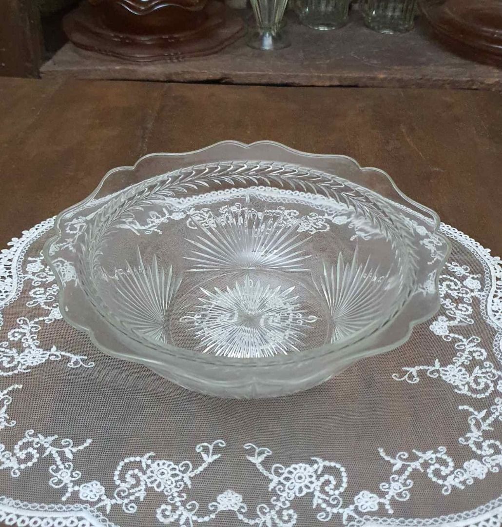 Rare Depression Glass in Sunburst Pattern (Category: Dinnerware & Cutlery) located in Pasig City. Submitted by fine.finds (Listing ID 1389937468, Image 2). Description: This is a Sunburst Clear Depression Glass Serving Platter crafted by Jeannette Glass in the 1930s era. Its central sunburst motif radiates through a scalloped rim, turning everyday serving into a luminous display piece - perfect for both nostalgic collectors and stylish hosts alik