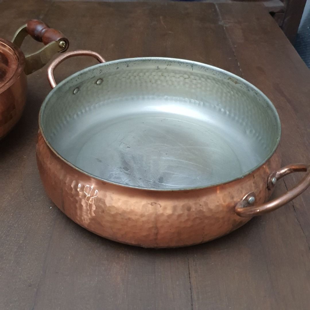 Set of 3 Copper Pots (Category: Cookware & Accessories) located in Pasig City. Submitted by fine.finds (Listing ID 1389945188, Image 2). Description: Crafted with timeless warmth, these vintage hammer-textured copper pots evoke the artistry of heritage - each piece reflecting a beautifully storied history. Whether showcased on a rustic shelf or used in seasonally mindful cooking, their rich metal tones offer both aesthetic presence and vintage be