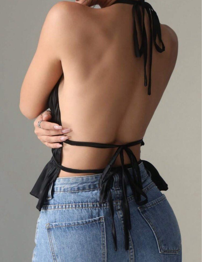 SHEIN black ruched backless top (Category: Others Tops) located in Batangas. Submitted by hellocedi (Listing ID 1389972193, Image 3). Description: Worn once only for dinner Size small and fit sa 5’4 Good deal .