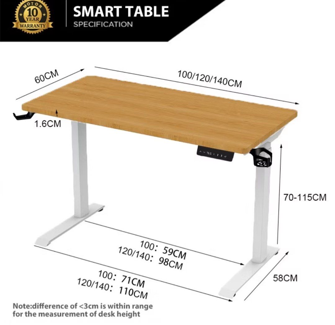 Study table 1.4mLX 0.76H (Category: Tables & Sets) located in Singapore. Submitted by ith49 (Listing ID 1389936637, Image 1). Description: Purchased 1 year ago Good condition . No visible scratch Current height: 78cm Kept in smoke free and pet free house One side of height adjustment is not working Other than, no visible rust or scratches .