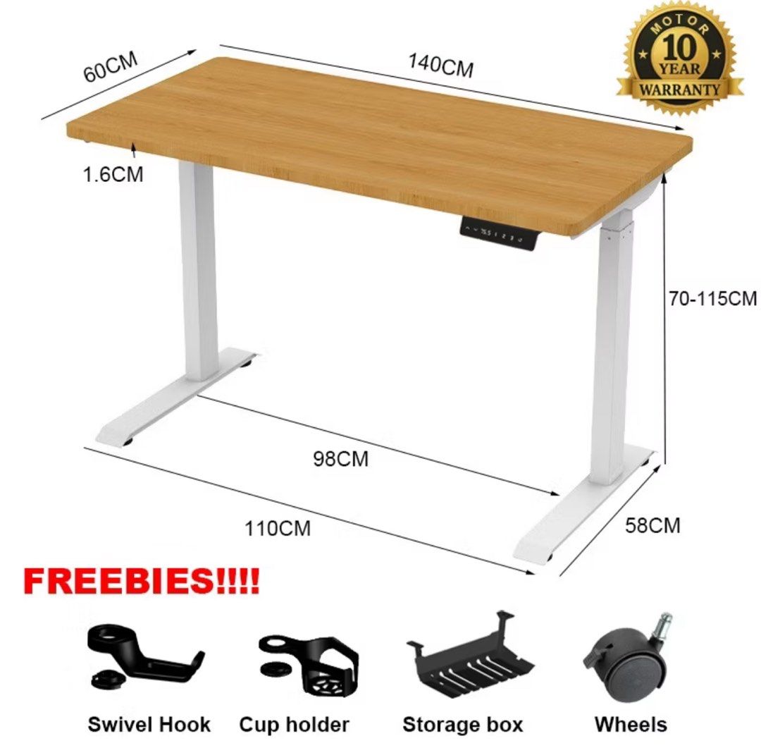 Study table 1.4mLX 0.76H (Category: Tables & Sets) located in Singapore. Submitted by ith49 (Listing ID 1389936637, Image 2). Description: Purchased 1 year ago Good condition . No visible scratch Current height: 78cm Kept in smoke free and pet free house One side of height adjustment is not working Other than, no visible rust or scratches .