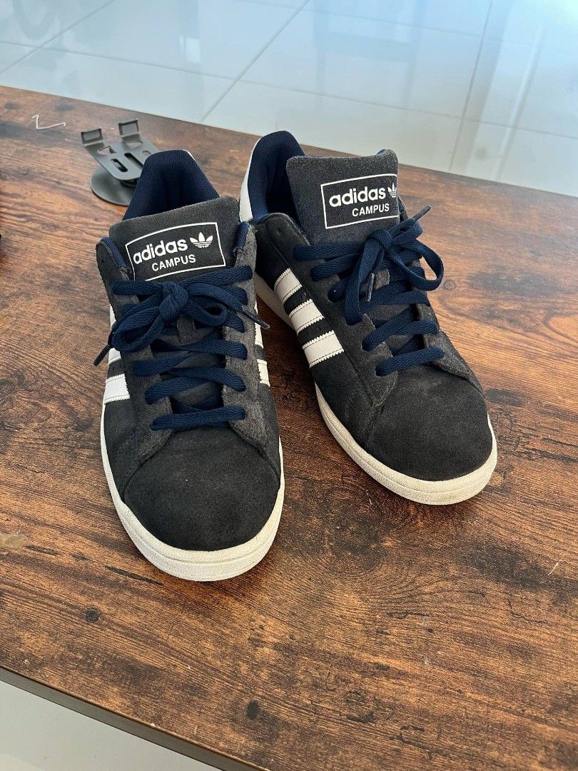Adidas campus navy blue RUSH! (Category: Sneakers) located in Gapan. Submitted by prelovedstuff32 (Listing ID 1384704225, Image 1). Description: original pwede mo scan ung code sa sapatos wala ng box nabili ko to from SM Pampanga nagamit ko lang minsan pag outing.
