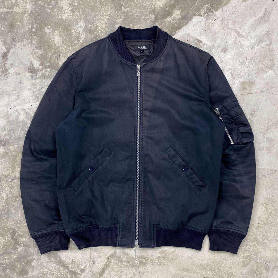 A.P.C. Rue Madame Paris Bomber Jacket (Category: Coats, Jackets and Outerwear) located in Baguio. Submitted by archival.store (Listing ID 1384692716, Image 1). Description: Size tagged: Condition:Excellent Issue:Sun Faded Width:22 Length:26 Shoulders:18 Sleeves:25.