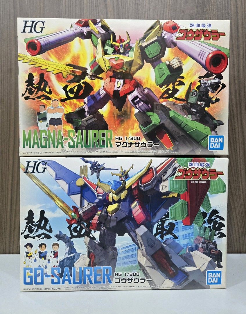 Bandai HG 1/300 Go-Saurer & Magna-Saurer Model Kits (Category: Gundam Model Kits) located in Singapore. Submitted by toyhavensg (Listing ID 1384640266, Image 1). Description: Brand new, unassembled model kits. Box not sealed but all runners are sealed. Price is for the set of two. Collect at Pasir Ris..