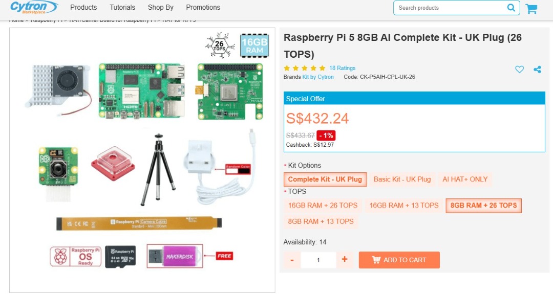 Raspberry Pi 5 8GB AI Complete Kit 26 TOPS, Computers & Tech, Parts ...