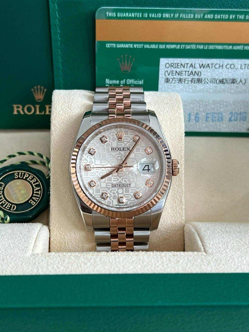 Rolex datejust rose gold computer face 36mm (Category: Luxury Watches) located in Quezon City. Submitted by yowmomma (Listing ID 1384642104, Image 1). Description: 36mm Computer face rosegold 2016 Anniversary dial Complete inclusions.