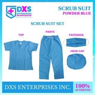 REUSABLE SCRUB SUIT POWDER BLUE (Category: Medical Supplies & Tools) located in Quezon City. Submitted by andrea_dxs (Listing ID 1384682399, Image 1). Description: REUSABLE HOSPITAL SCRUB SUIT Size:S,M,L,XL,2XL Fabric: KATRINA Color: Powder Blue Premium Quality Locally Made by DocMed Anti wrinkle Autoclavable ShortSleeve with two pocketone, back pocket V-neck style Individually packed TOP,PANTS,HEAD CAP, AND MASK.