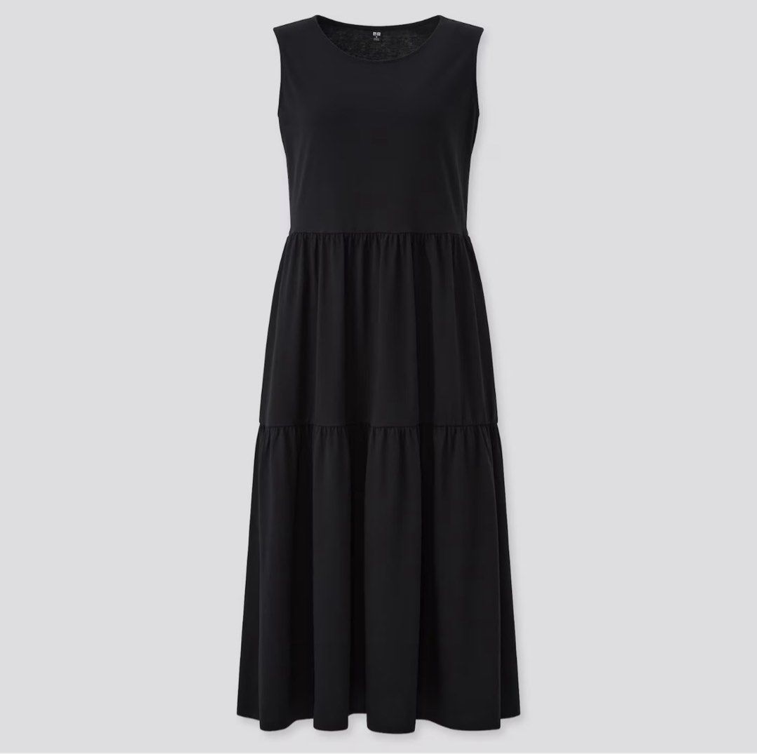 uniqlo tiered dress black size large, Fesyen Wanita, Pakaian