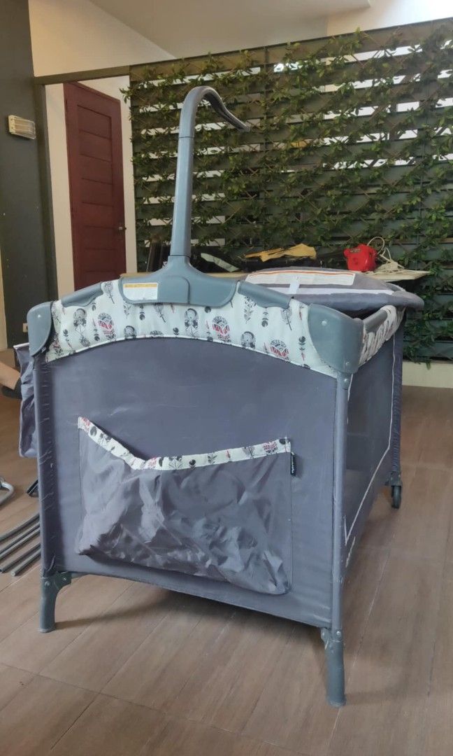 Apruva Multipurpose Crib (Category: Cots & Cribs) located in Baras. Submitted by savios.preloved (Listing ID 1384880745, Image 2). Description: Apruva Multipurpose Crib seldom used no issue easy to assemble compact fold with travel bag wind up musical toy mosquito net adjustable mattress rocking diaper changer parent organizer airy mesh on all sides.