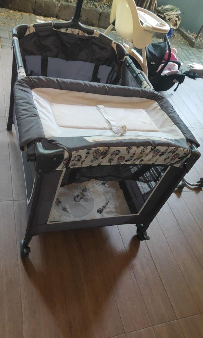 Apruva Multipurpose Crib (Category: Cots & Cribs) located in Baras. Submitted by savios.preloved (Listing ID 1384880745, Image 3). Description: Apruva Multipurpose Crib seldom used no issue easy to assemble compact fold with travel bag wind up musical toy mosquito net adjustable mattress rocking diaper changer parent organizer airy mesh on all sides.