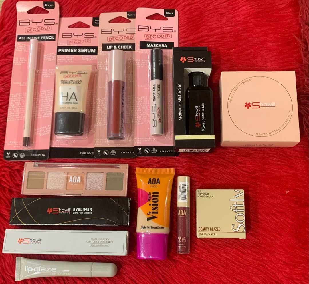 Assorted brands make up set (Category: Makeup) located in Quezon City. Submitted by jaianaapura (Listing ID 1384938317, Image 3). Description: Brandnew and authentic make ups perfect pang regalo with box na po. This make up set includes ✨Bys primer serum ✨Bys eyebrow pen ✨Bys Lip & Cheek matte tint ✨Bys mascara ✨Beauty glazed full coverage concealer ✨Shawill setting spray ✨Shawill porcelain foundation ✨Shawill Fine liquid eyeliner ✨Shawill Contou