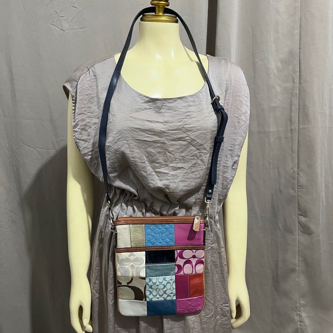 Coach Patchwork Sling Bag (Category: Luxury Bags & Wallets) located in Cabadbaran. Submitted by dfgthriftology (Listing ID 1385000310, Image 2). Description: replace sling With minimal and unnoticeable signs of use. Needs cleaning..