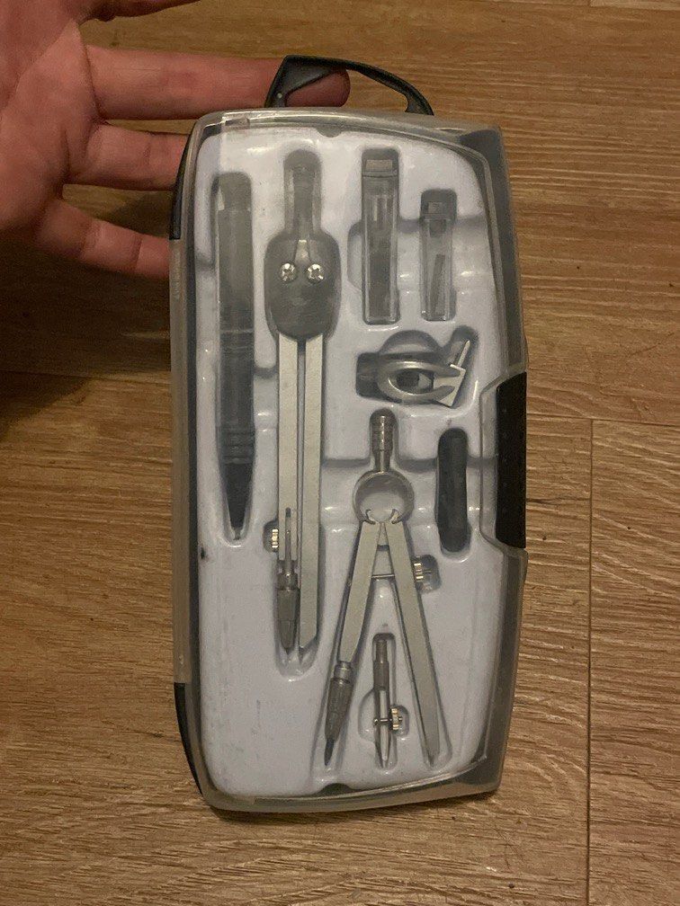Complete Compass Set (Category: Stationery & School Supplies) located in Quezon City. Submitted by romsr (Listing ID 1384882739, Image 1). Description: Complee Compass eet with pencils, graphite refills, attachments. Online price P300+.
