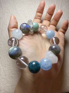 高品質灰月光海藍寶diy水晶手串    15-17mm64205029645314110