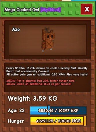 Grow a Garden Mega Cooked Owl (Category: In-Game Products) located in Las Pinas. Submitted by charlsssb (Listing ID 1384862587, Image 2). Description: Grow a Garden Mega Cooked Owl For only ₱30 Pm for inquiries..