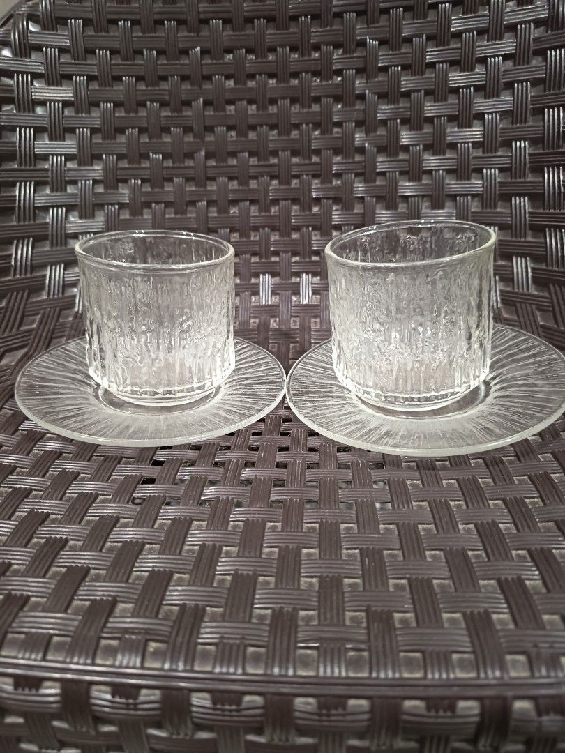 Hoya crystal cup & saucer set (5pcs) (Category: Coffee & Tea Tableware) located in Famy. Submitted by potato.label (Listing ID 1384886116, Image 1). Description: Brand New ( original box is worn out) Contents - 5 pcs cup and 5 pcs saucer Cup measurements: Diameter ----- 2-3/4 inches Height. ----- 2-3/4 inches Saucer's diameter is 5 inches.