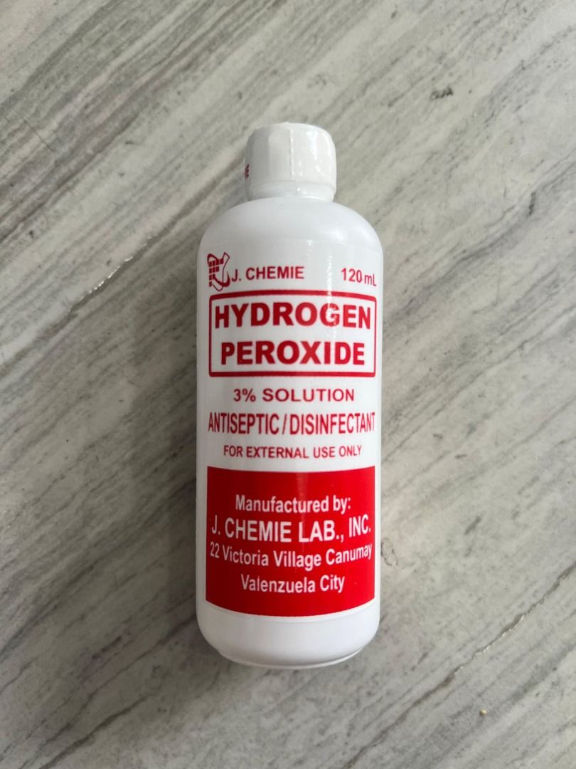 HYDROGEN PEROXIDE 3% SOLUTION (j.cheme) (Category: Medical Supplies & Tools) located in Quezon City. Submitted by andrea_dxs (Listing ID 1384880933, Image 3). Description: For cleansing, dilute one part with an equal parts of water. For external ear cleansing, dilute one part with 6 parts of water. As mouthwash, dilute one part to five parts of water which is suitable only for use by adults and children over 12 years and elderly. Administration: 