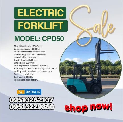 Model: CPD50 Full electric forklift stacker 3000mm with 5000kg (Category: Heavy Vehicles) located in Caloocan City. Submitted by gywnnesher68219 (Listing ID 1384907807, Image 1). Description: 📌 💵 Cash 50% down payment / 50% cash on Pick up 📌 🏦 Bank Transfer .