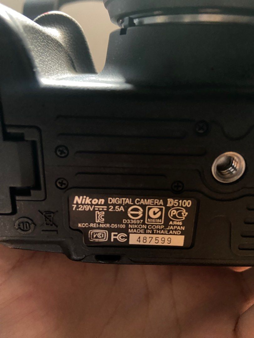 Nikon D5100 (Category: Cameras) located in Cavite. Submitted by kwongjna (Listing ID 1384862855, Image 3). Description: The Nikon D5100 is an APS-C DSLR camera released in 2011 with a 16.2-megapixel sensor. It features a 3-inch vari-angle LCD monitor, 1080p video recording, and an ISO range of 100-6400 (expandable to 25600). The camera also offers 11 autofocus points, 4fps continuous shooting, and various in-camera effects With camera bag and bat