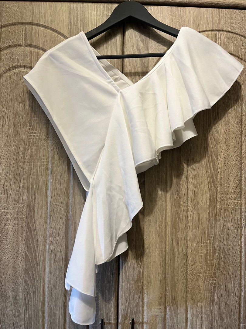 shein white asymmetrical one-shoulder top with layered dramatic ruffle (Category: Others Tops) located in Manila. Submitted by shopthisstuff (Listing ID 1385005496, Image 2). Description: never used ; just washed.
