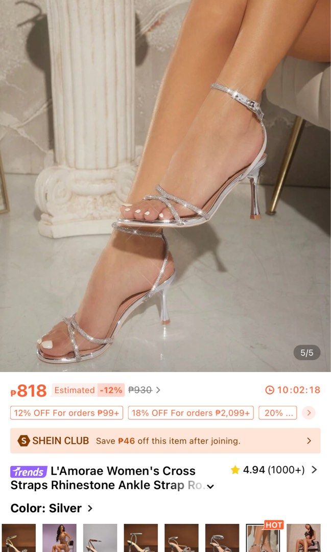 silver rhinestones heels sandals party (Category: Sandals) located in Cebu City. Submitted by letsdeeeeclutter (Listing ID 1385023048, Image 3). Description: used once bought for 800+.