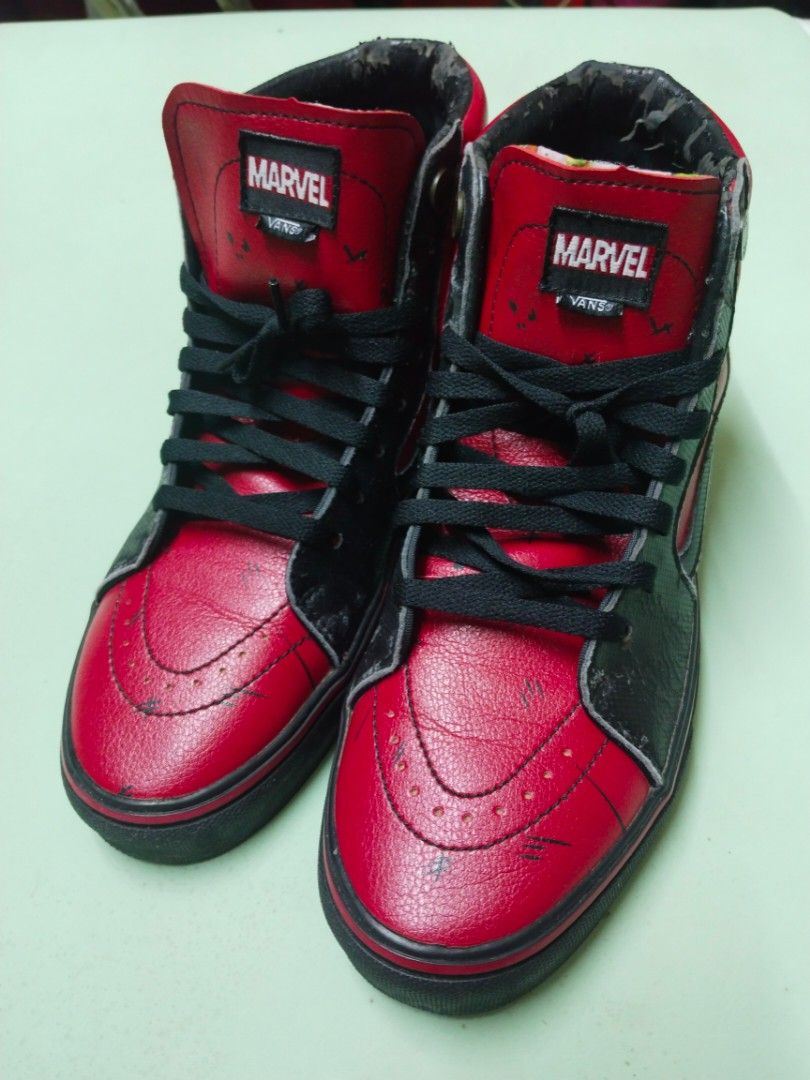 Vans x Marvel SK8-Hi Deadpool Limited Sneaker (Category: Sneakers) located in Ozamiz City. Submitted by swipeandshopdeals (Listing ID 1379114381, Image 2). Description: 📌 Authentic Vans x Marvel Deadpool Collab 📌 Condition 9/10 📌 Rarely been used. 📌 No heel drag, still very fresh ⚠️ Issue: crack leatherette due to storage, please see in picture ◼️Size 10 US ◼️If in doubt please do not buy. ◼️Please ask me any questions before making any payme