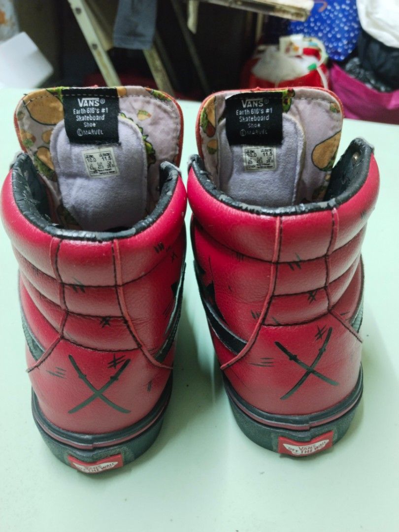 Vans x Marvel SK8-Hi Deadpool Limited Sneaker (Category: Sneakers) located in Ozamiz City. Submitted by swipeandshopdeals (Listing ID 1379114381, Image 3). Description: 📌 Authentic Vans x Marvel Deadpool Collab 📌 Condition 9/10 📌 Rarely been used. 📌 No heel drag, still very fresh ⚠️ Issue: crack leatherette due to storage, please see in picture ◼️Size 10 US ◼️If in doubt please do not buy. ◼️Please ask me any questions before making any payme