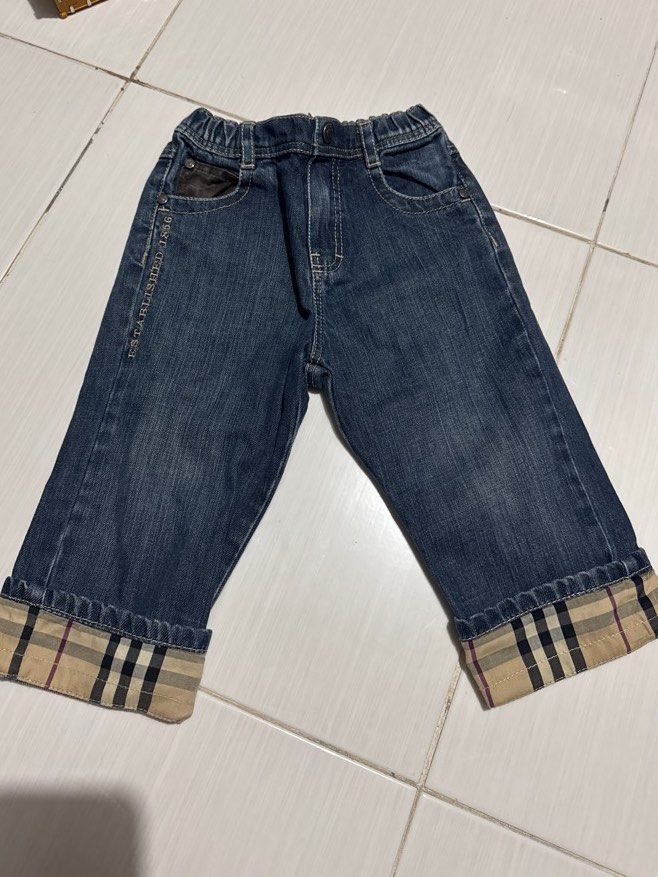 Burberry Denim Pants 3T (Category: Babies & Kids Fashion) located in Makati City. Submitted by declutterwitq (Listing ID 1385238469, Image 1). Description: worn a couple of times to ROI hahaha denim is still firm, no issues.