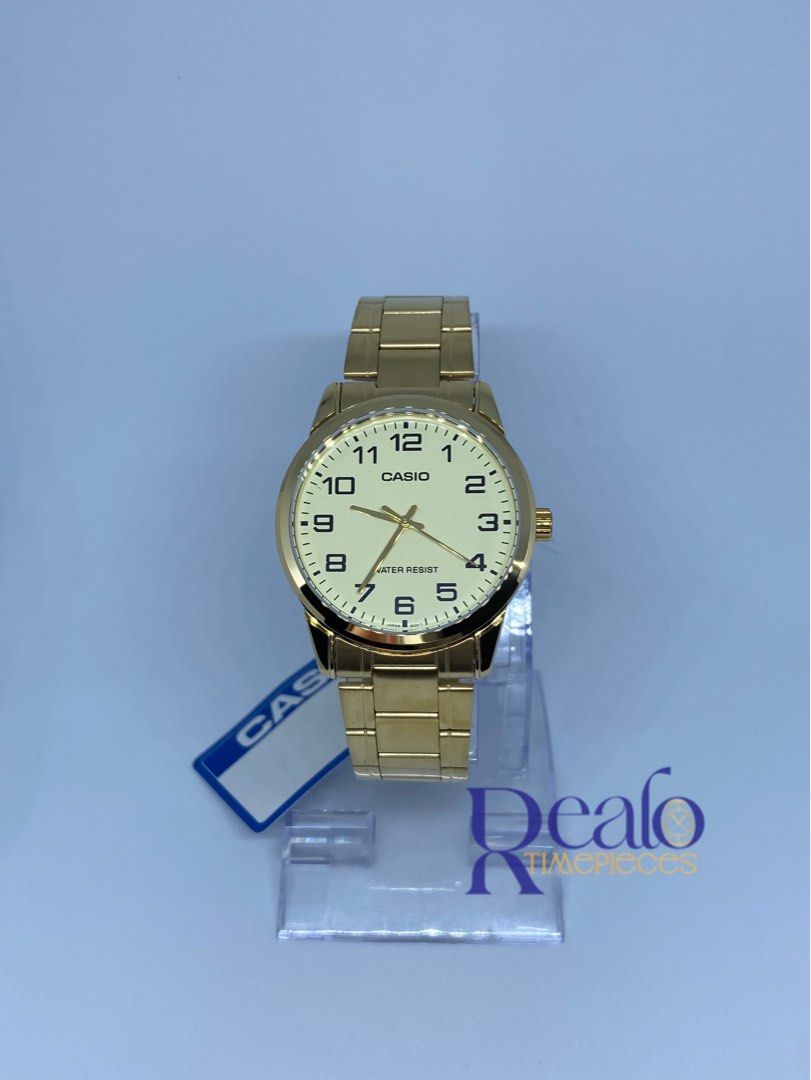 Casio MTP-V001G-9B (Category: Women's Watches) located in Manila. Submitted by cmlleee (Listing ID 1385200503, Image 1). Description: ON HAND Casio MTP-V001G-9B Case size (L× W× H) : 45 × 38 × 8 mm Approx. battery life: 3 years on SR626SW Water resistant Brand new and Complete ✅PRICE ₱ 2,200 FB / IG page: Realo Timepieces.