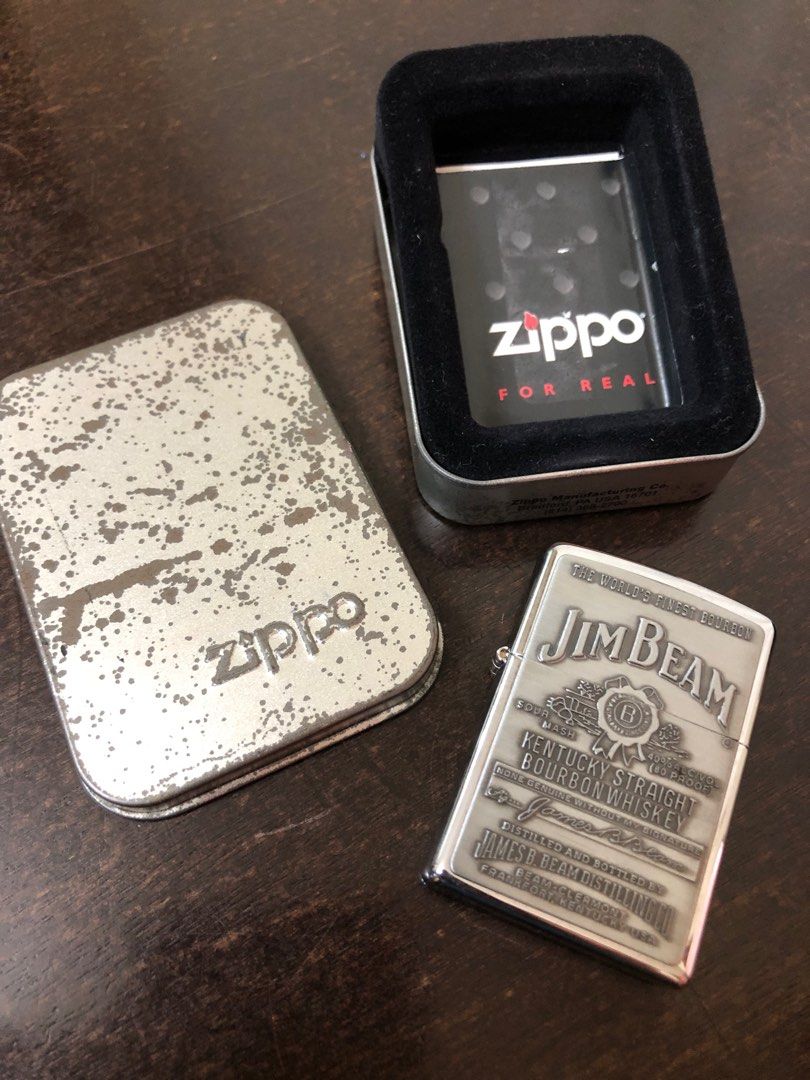 Collectible Rare Authentic Zippo Lighter High Polish Chrome Jim Beam Pewter Emblem (Category: Vintage Collectibles) located in Caloocan City. Submitted by annacruzita (Listing ID 1385101949, Image 1). Description: Price: 5k (Negotiable) Genuine Zippo windprooof lighter with distinctive "click". All metal construction and refilllable for a lifetime use. - Made in U S.A. - Comes in metal casing package with sticker and paper manual - New Old Stock 