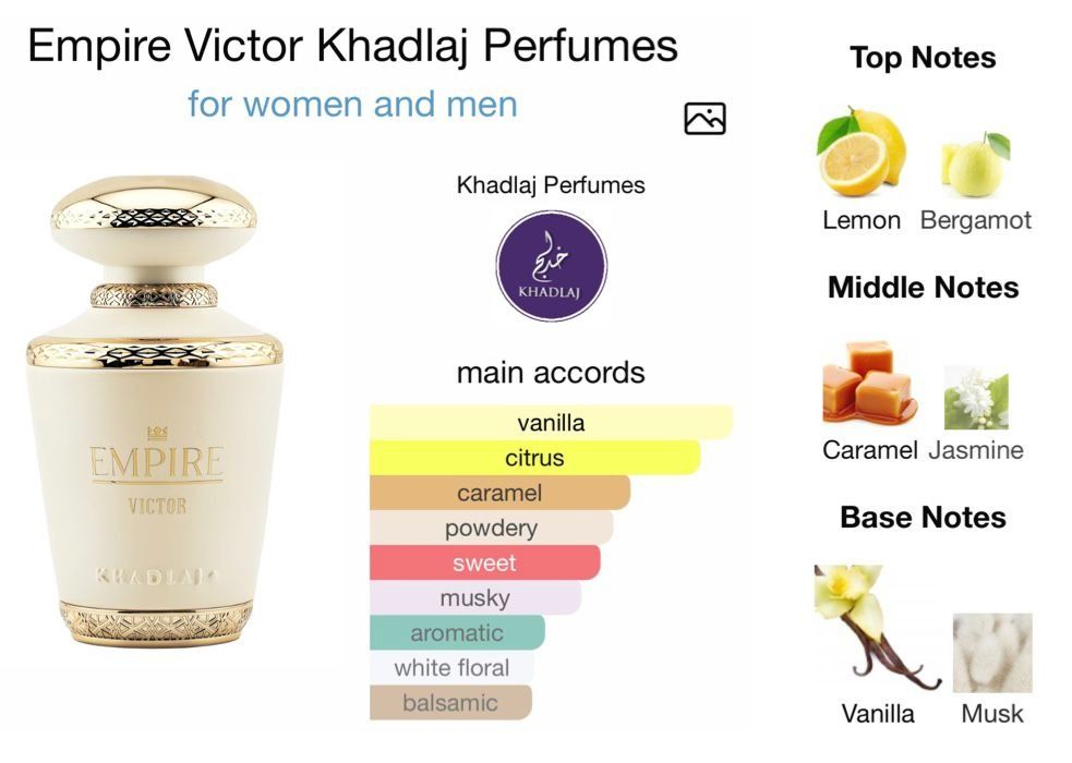 Empire Victor EDP 100ml by Khadlaj (Category: Fragrance & Deodorants) located in Mandaluyong City. Submitted by jtkperfumetrading (Listing ID 1385168455, Image 2). Description: Unleash your inner conqueror with EMPIRE VICTOR by Khadlaj Perfumes, a fragrance that embodies the grandeur and triumph of a victorious spirit. This opulent scent is a symphony of notes meticulously composed to envelop you in an aura of regal sweetness and captivating warm