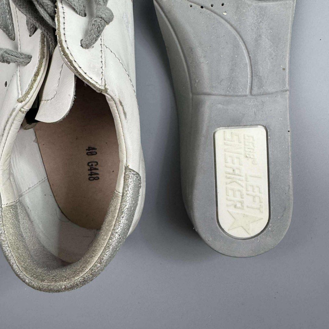 Golden Goose size 40 (Category: Sneakers) located in Iloilo. Submitted by sammanthaaa (Listing ID 1385158336, Image 3). Description: Golden goose silver foxing and metal stud No box Guaranteed authentic! Used less than 10x only Nawala yung star na metal stud. Negotiable RFS: medyo maluwag sakin .