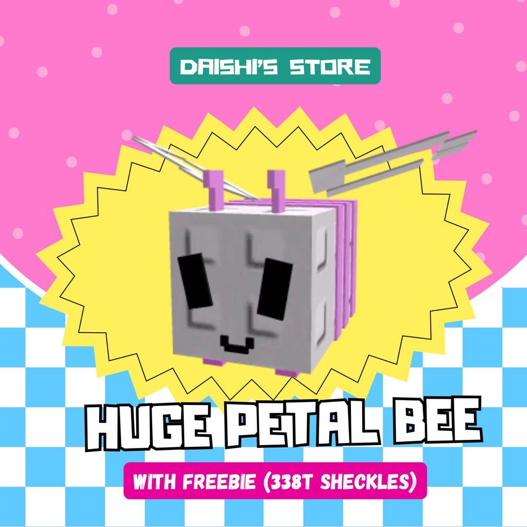 (Grow A Garden) Huge Petal Bee (Category: In-Game Products) located in Pasig City. Submitted by daishi_store (Listing ID 1385161249, Image 1). Description: 🌸 Welcome to Daishi’s Store All trades are done safely to make sure your pet is legit and not a dupe. Notes: • To confirm the pet isn’t a duplicate, we can trade using a trading ticket. • Payment is required first before trading. • For questions, just DM me here or text/call my mobile. • Inte