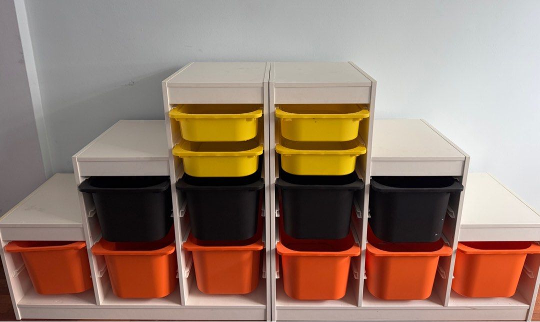IKEA Modular Storage Unit (Category: Other Home Furniture) located in Singapore. Submitted by katmac15 (Listing ID 1385149721, Image 1). Description: IKEA modular storage unit, made up of two identical pieces which can be placed side by side or separated. All tubs included. Price is for both pieces. Dimensions (one piece) H = 940mm W = 990mm D = 440mm.