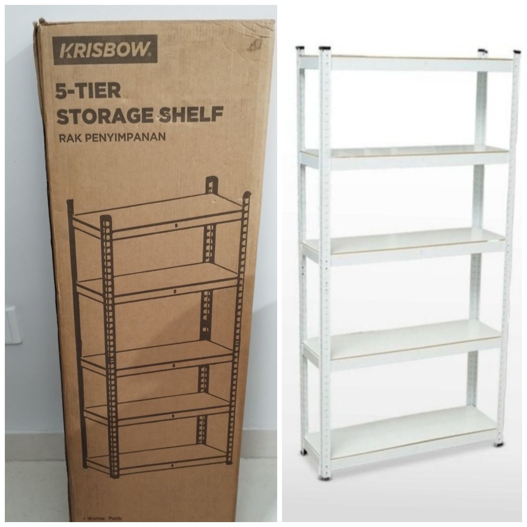 Krisbow Rak Buku rangka besi/shelf MDF 5 tingkat (putih)/Jkt, Perabotan ...