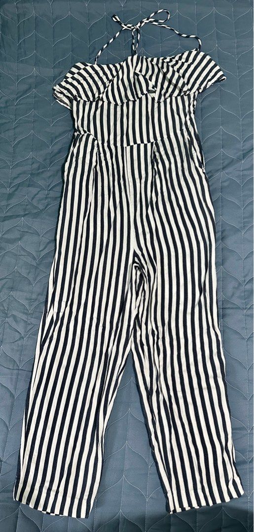 Mango Halter neck Jumpsuit (Category: Jumpsuits) located in Manila. Submitted by jpclassics (Listing ID 1385107257, Image 3). Description: Mango Jumpsuit Blue and white stripes In mint condition Size: Large but fits small to medium frames Last price posted RFS: Does not fit anymore/ Decluttering .