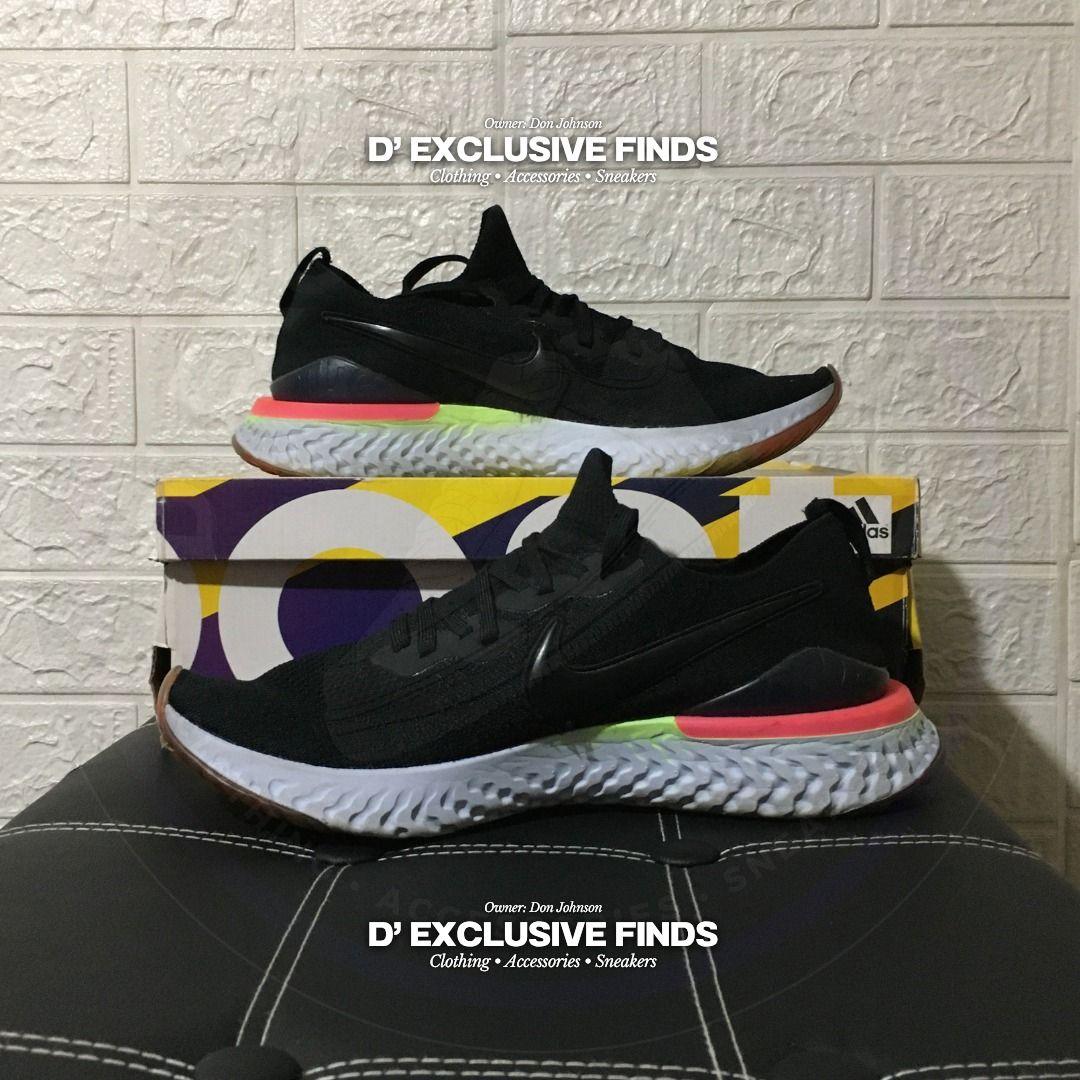 Nike Epic React Flyknit 2 Men's "Black Sapphire Hyper Pink" Size US 11.5 (Category: Sneakers) located in Quezon City. Submitted by _dnjhnsn (Listing ID 1385169883, Image 3). Description: ❗FOR SALE ❗❗ON HAND❗ Nike Epic React Flyknit 2 Men's "Black Sapphire Hyper Pink" Size: US 11.5 only Color: Black/Black-Sapphire-Lime Blast-Hyper Pink-Blue Tint Style: BQ8928-003 Product Details: - with Replacement Box - Pwede pang pang harabas ✅₱1,000 only + Ship