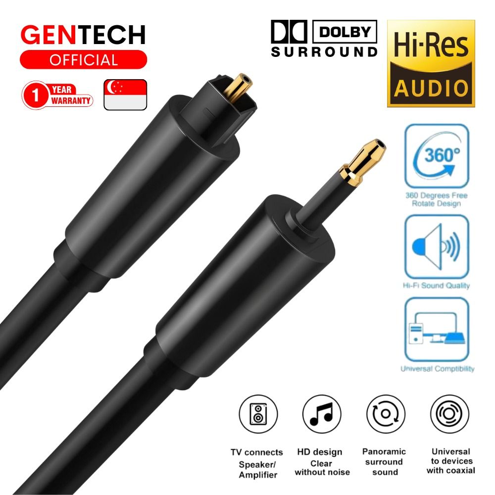 SG GENTECH Optical Audio Fiber Square Port Toslink to Mini Toslink Audio Cable Hi-Fi Toslink S/PDIF Cable Support Dolby DTS PCM and 5.1