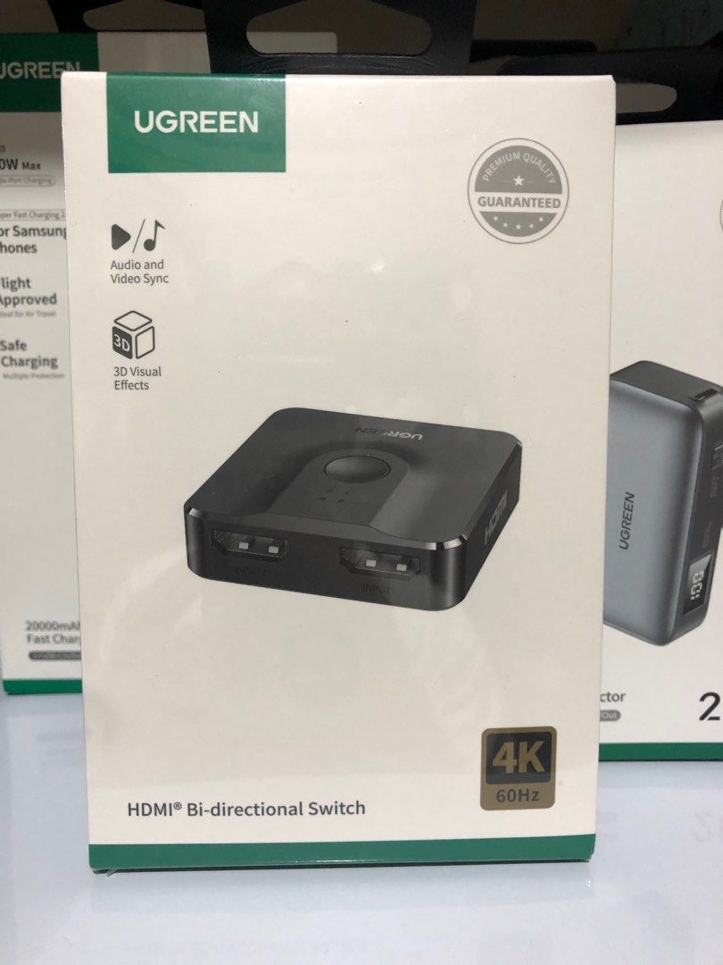 UGREEN 2 Port Bi Directional HDMI Switcher (Category: Cables & Adaptors) located in Makati City. Submitted by jc.cuerdo (Listing ID 1385205319, Image 1). Description: Description: Bi-Directional HDMI Switch UGREEN 2-in-1 Bi-Directional HDMI Switch lets you connect two HDMI Sources to one HDMI Display Output or connect on HDMI source to toggle between two HDMI Display Output. (Note: Does not allow two display outputs simultaneously) Video & Audio 