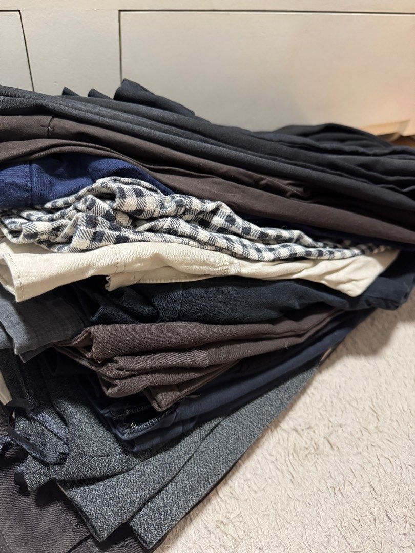 RUSH 15 pcs Office Pants / Slacks (Category: Jeans) located in Mandaluyong City. Submitted by mainesells_ (Listing ID 1385429133, Image 1). Description: For take all, really need to declutter na All in good condition, unnoticeable flaws Waist 24-25 (EUR 32 size in H&M and Zara).