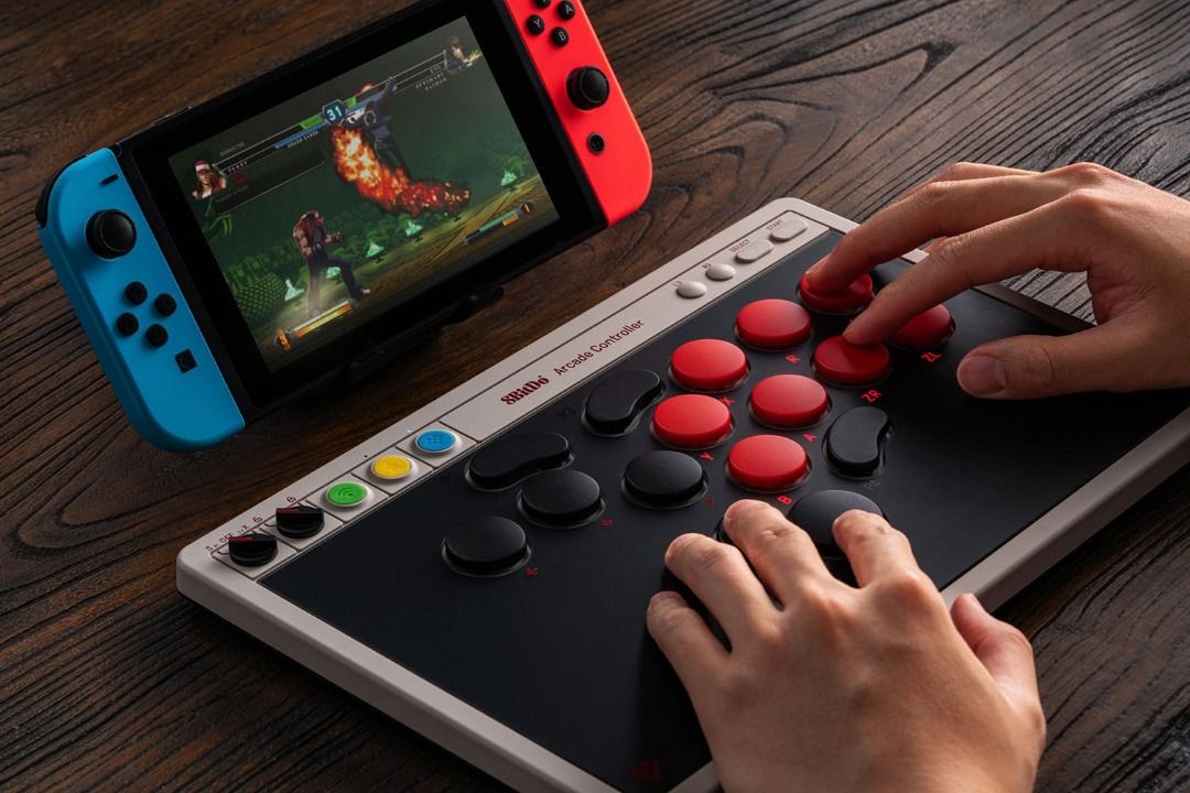 8BitDo All-Button Arcade Controller for Switch/Switch 2 & Windows – Bluetooth, 2.4G, Wired Connectivity, Low-profile Mechanical Switches, 4 Programmable Buttons, Hot-swappable PCB (Category: Controllers) located in Las Pinas. Submitted by techsmartph (Listing ID 1385376559, Image 3). Description: * Compatible with Switch/Switch 2 and Windows. 3 connection modes - Connect to Switch via Bluetooth, to Windows via 2.4G, or to either device via wired.