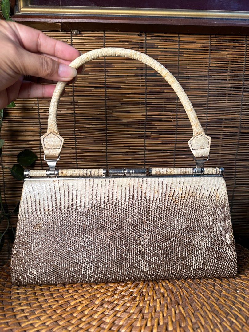 🇯🇵 MONITOR RING Genuine LIZARD SKIN Leather Bag. Vintage bag . Circle ...