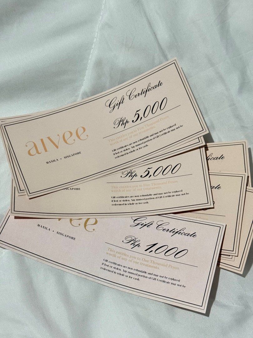 Aivee Gift Certificate Gift Card (Category: Face Care) located in Makati City. Submitted by the.realseller (Listing ID 1385379172, Image 3). Description: 20,000 pesos worth of Aivee gift card aivee gift certificate No expiration pde any branch Di ako mahilig s mga derma derma kasi.