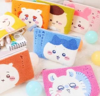 Japan Best Seller‼️Chiikawa Chii-kawa Little Eight Rabbit Flying Squirrel Chestnut Shisa Old Book Cartoon Cute Embroidered Plush Double-layer Makeup Bag Pencil Case Coin Purse Paper Money Organizer Storage Bag64214533308547110