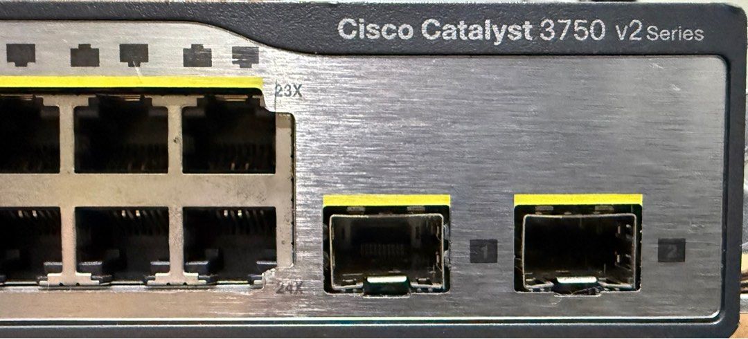 Cisco 3750 v2 (Category: Office & Business Technology) located in Caloocan City. Submitted by tatang.vince-58695 (Listing ID 1385274275, Image 2). Description: CISCO Catalyst 3750G v2 ● 24 Ethernet 10/100/1000 ports ● 2 SFP-based Gigabit Ethernet ports ● 32-Gbps, high-speed stacking bus ● Innovative stacking technology ● 1 RU stackable, multilayer switch ● Enterprise-class intelligent services delivered to the network edge .