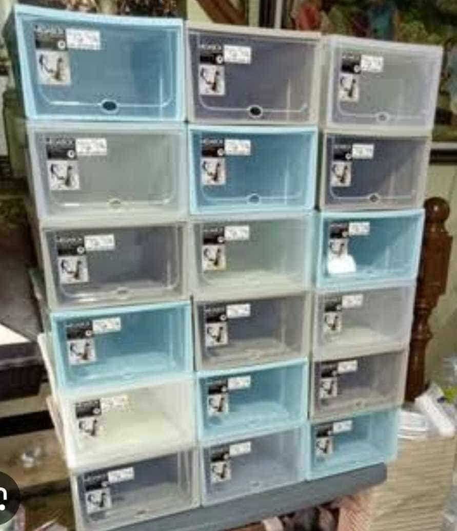 Mega box shoe organizer box storage (Category: Storage Boxes & Baskets) located in Manila. Submitted by mariajudit37951 (Listing ID 1385267750, Image 1). Description: Megabox Storage Shoe Organizing Box (lift up/ push in cover) MG # 851 Small L23XW33XH13 CM ₱220,00 EACH MG # 852 Large L27XW36XH16CM ₱ 280.00 EACH.